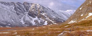 Preview wallpaper mountains, slope, snow, valley, nature