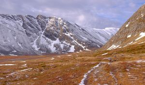 Preview wallpaper mountains, slope, snow, valley, nature