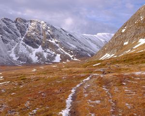 Preview wallpaper mountains, slope, snow, valley, nature