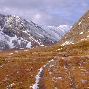 Preview wallpaper mountains, slope, snow, valley, nature