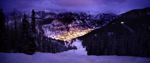 Preview wallpaper mountains, slope, snow, lights, evening