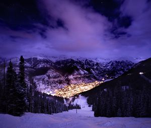 Preview wallpaper mountains, slope, snow, lights, evening