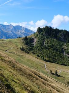 Preview wallpaper mountains, slope, trees, trail