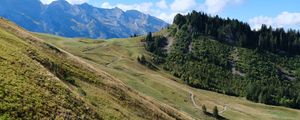 Preview wallpaper mountains, slope, trees, trail