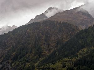 Preview wallpaper mountains, slopes, forest, trees, clouds