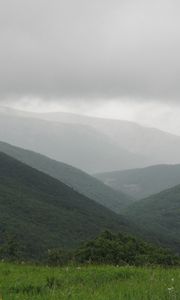 Preview wallpaper mountains, slopes, hills, fog, despondency