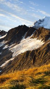 Preview wallpaper mountains, slopes, snow, grass