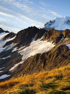 Preview wallpaper mountains, slopes, snow, grass