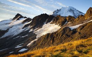 Preview wallpaper mountains, slopes, snow, grass