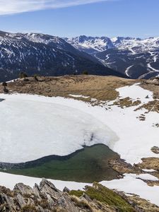 Preview wallpaper mountains, slopes, stones, lake, ice, nature