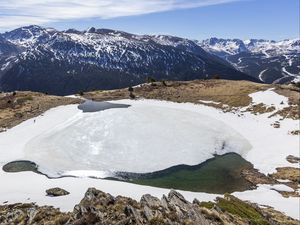 Preview wallpaper mountains, slopes, stones, lake, ice, nature