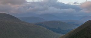 Preview wallpaper mountains, slopes, stream, clouds, landscape