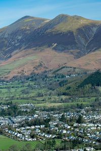 Preview wallpaper mountains, slopes, trees, valley, houses, nature