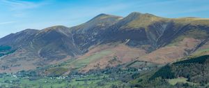 Preview wallpaper mountains, slopes, trees, valley, houses, nature