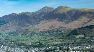 Preview wallpaper mountains, slopes, trees, valley, houses, nature