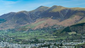 Preview wallpaper mountains, slopes, trees, valley, houses, nature