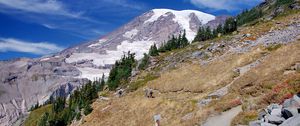 Preview wallpaper mountains, slopes, trees, grass, relief, nature