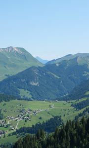 Preview wallpaper mountains, slopes, valley, houses, trees