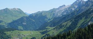 Preview wallpaper mountains, slopes, valley, houses, trees