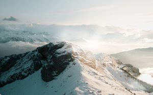 Preview wallpaper mountains, snow, aerial view, winter, landscape