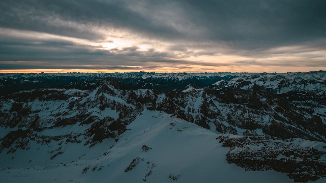 Wallpaper mountains, snow, aerial view, horizon, nature