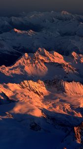 Preview wallpaper mountains, snow, aerial view, landscape, dusk