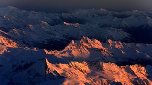 Preview wallpaper mountains, snow, aerial view, landscape, dusk