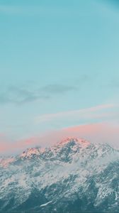 Preview wallpaper mountains, snow, clouds, landscape, pink