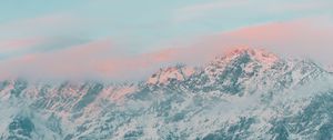 Preview wallpaper mountains, snow, clouds, landscape, pink