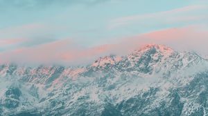 Preview wallpaper mountains, snow, clouds, landscape, pink