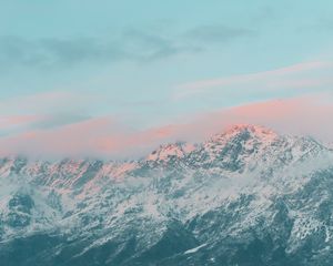 Preview wallpaper mountains, snow, clouds, landscape, pink