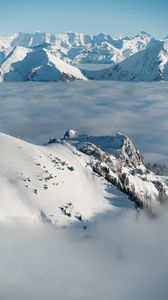 Preview wallpaper mountains, snow, clouds, winter, landscape, aerial view