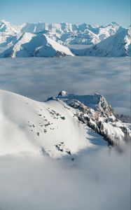 Preview wallpaper mountains, snow, clouds, winter, landscape, aerial view