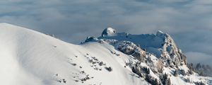 Preview wallpaper mountains, snow, clouds, winter, landscape, aerial view