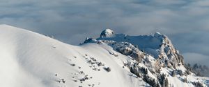 Preview wallpaper mountains, snow, clouds, winter, landscape, aerial view