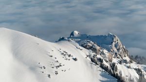Preview wallpaper mountains, snow, clouds, winter, landscape, aerial view