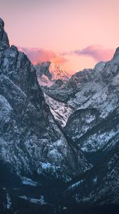 Preview wallpaper mountains, snow, dusk, winter