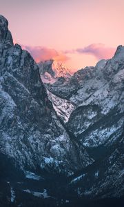 Preview wallpaper mountains, snow, dusk, winter