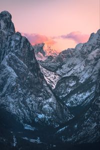 Preview wallpaper mountains, snow, dusk, winter