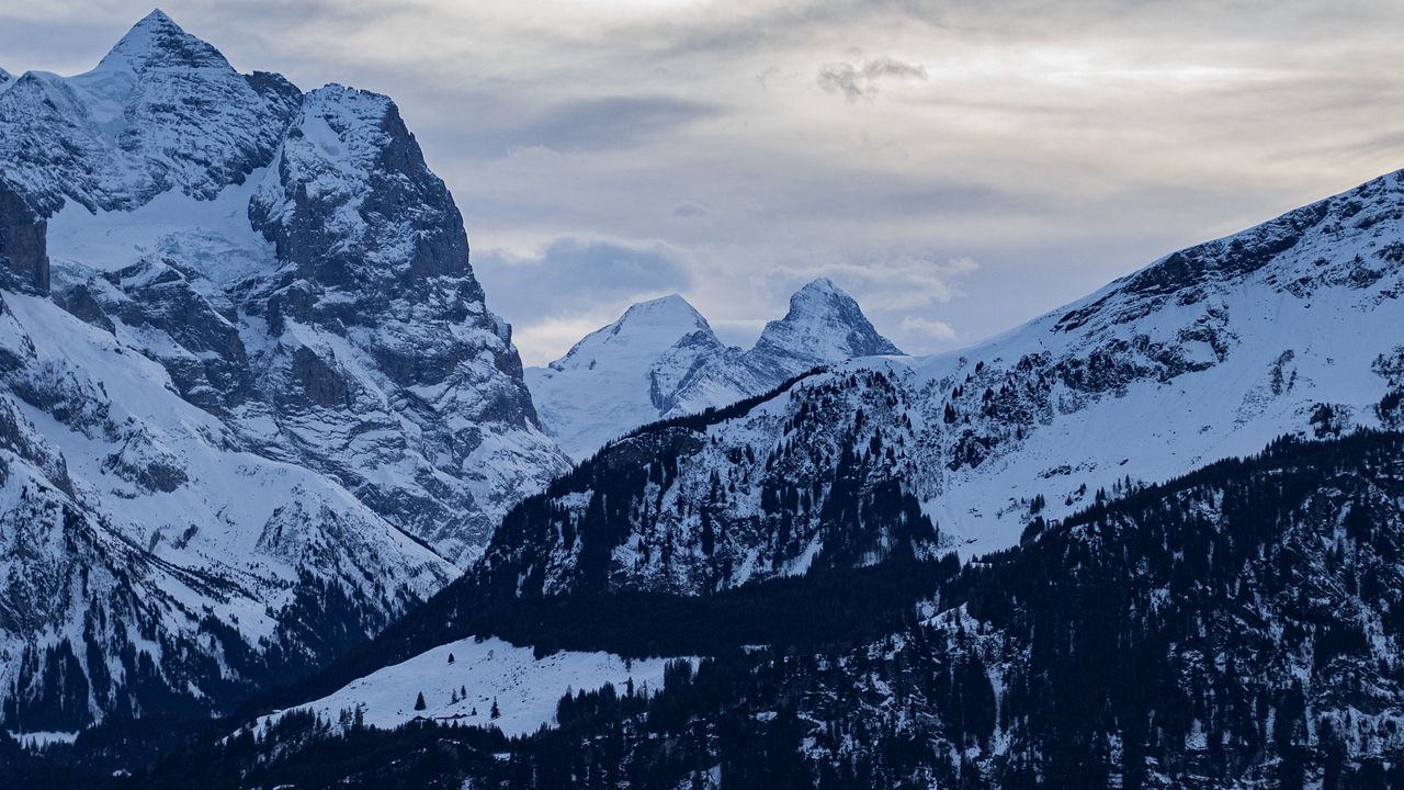 Wallpaper mountains, snow, dusk, winter, landscape