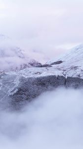 Preview wallpaper mountains, snow, fog, landscape, nature, white