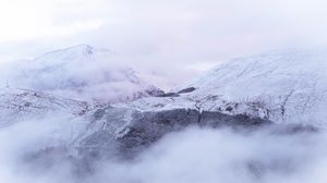 Preview wallpaper mountains, snow, fog, landscape, nature, white