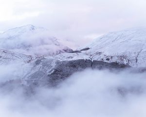 Preview wallpaper mountains, snow, fog, landscape, nature, white