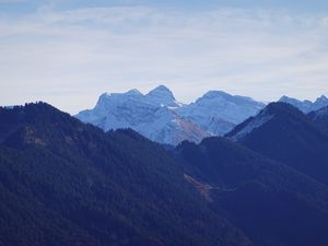 Preview wallpaper mountains, snow, forest, nature, landscape