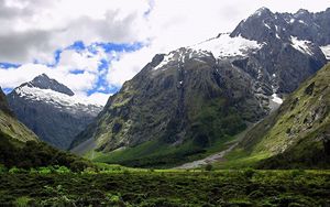 Preview wallpaper mountains, snow, greens, height, sky, greatness