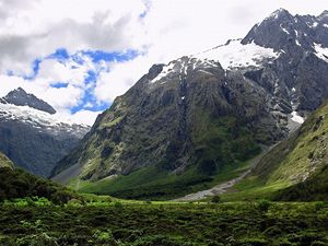 Preview wallpaper mountains, snow, greens, height, sky, greatness