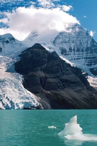 Preview wallpaper mountains, snow, height, clouds, lake, glacier, day