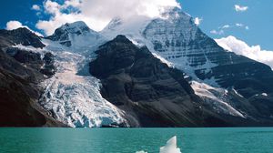 Preview wallpaper mountains, snow, height, clouds, lake, glacier, day