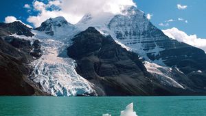 Preview wallpaper mountains, snow, height, clouds, lake, glacier, day