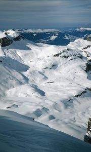 Preview wallpaper mountains, snow, height, gray, white, blue, fog